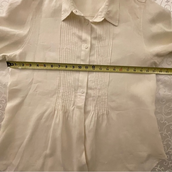 Vivid Linen Pleated Button Up Blouse With Roll Tab Sleeves Size Large - Picture 13 of 16